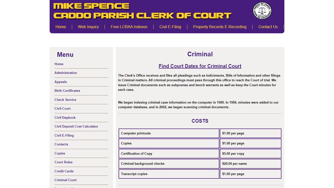 Criminal - Caddo Parish Clerk of Court